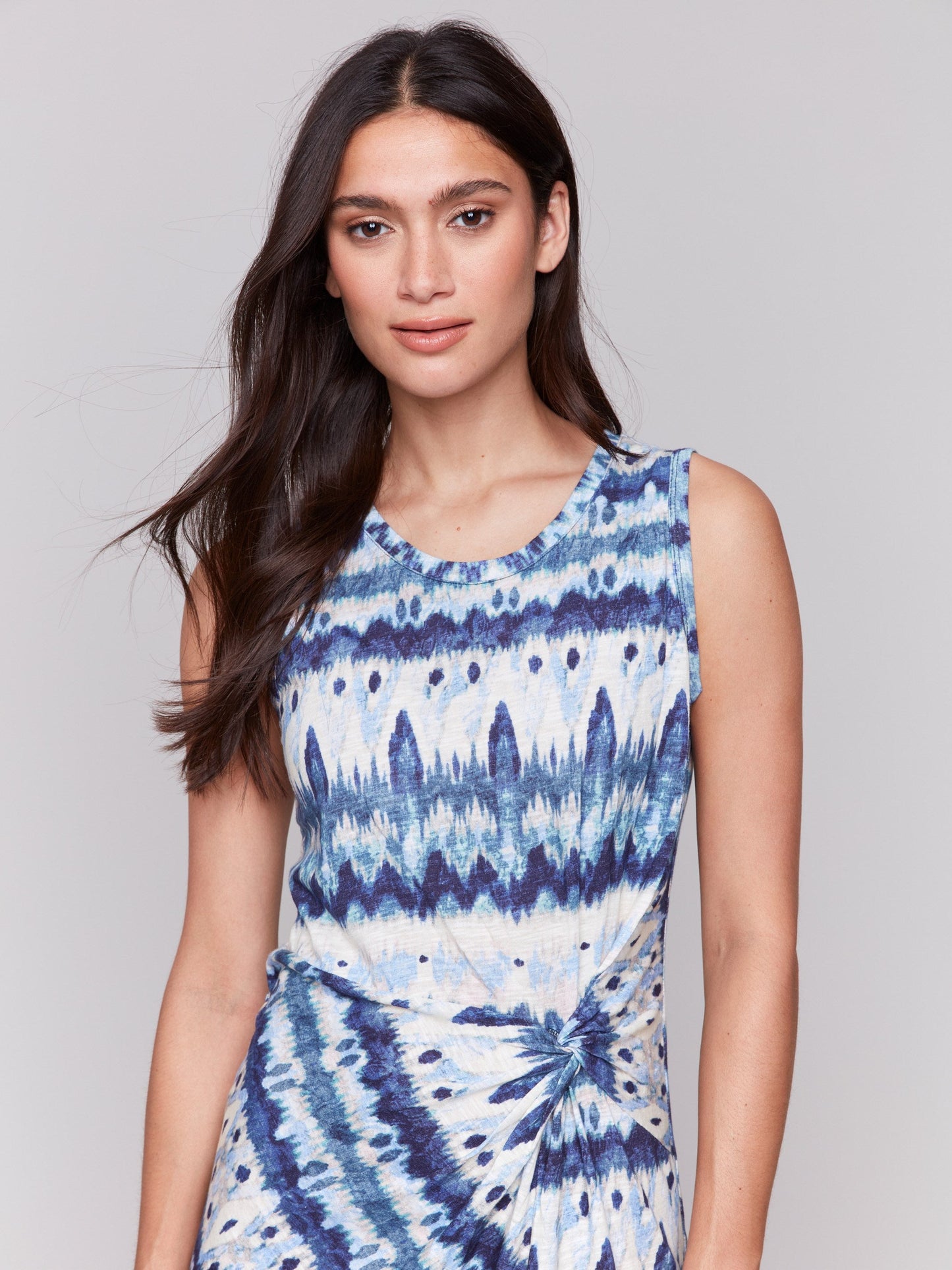 Sleeveless Cotton Dress with Faux Knot Detail - Lake Tahoe
