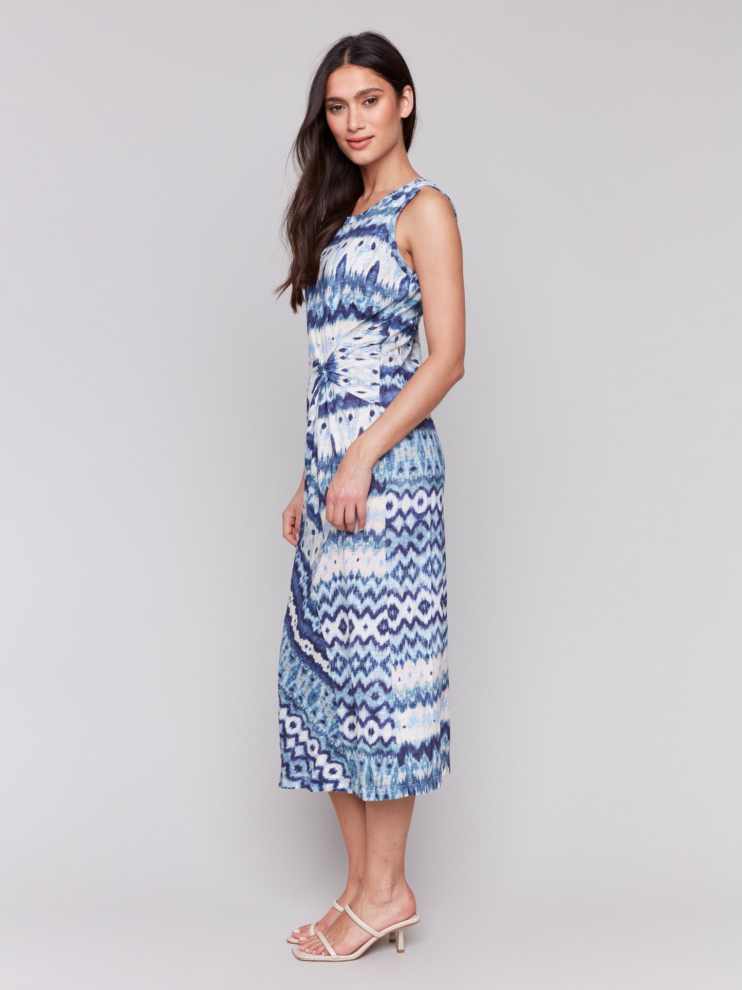 Sleeveless Cotton Dress with Faux Knot Detail - Lake Tahoe