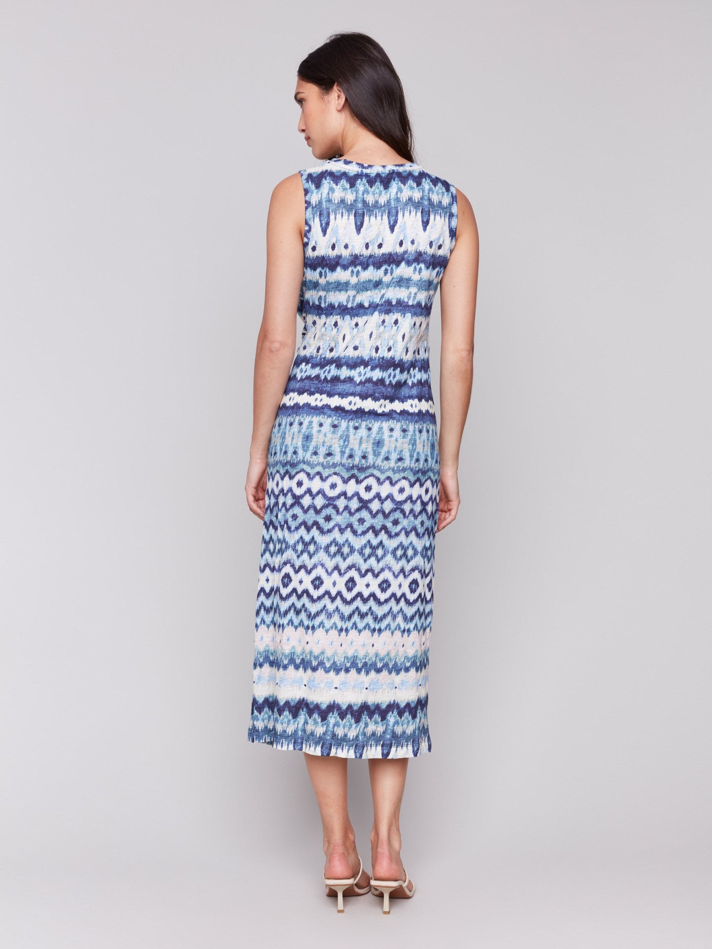 Sleeveless Cotton Dress with Faux Knot Detail - Lake Tahoe