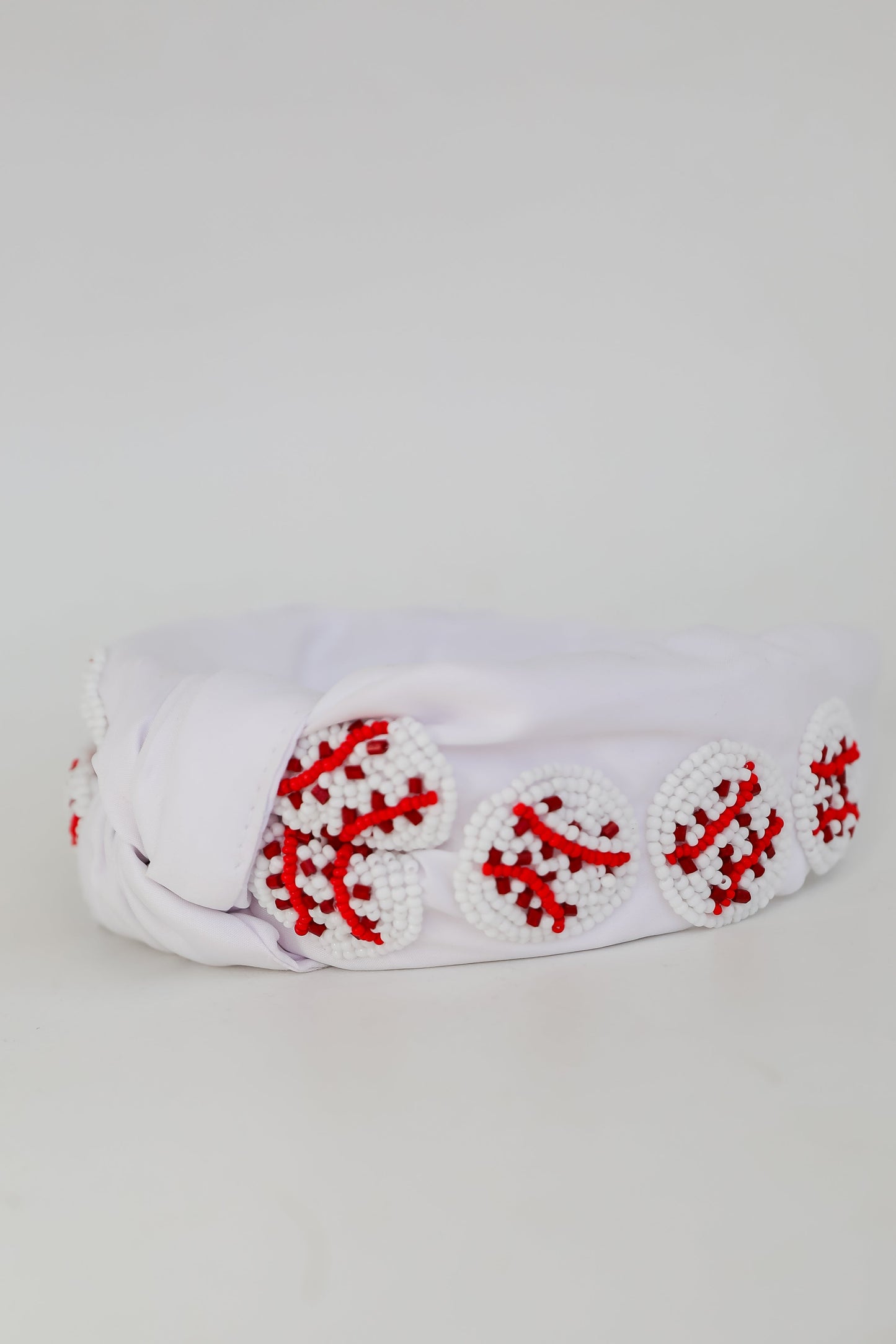 White Beaded Baseball Knotted Headband