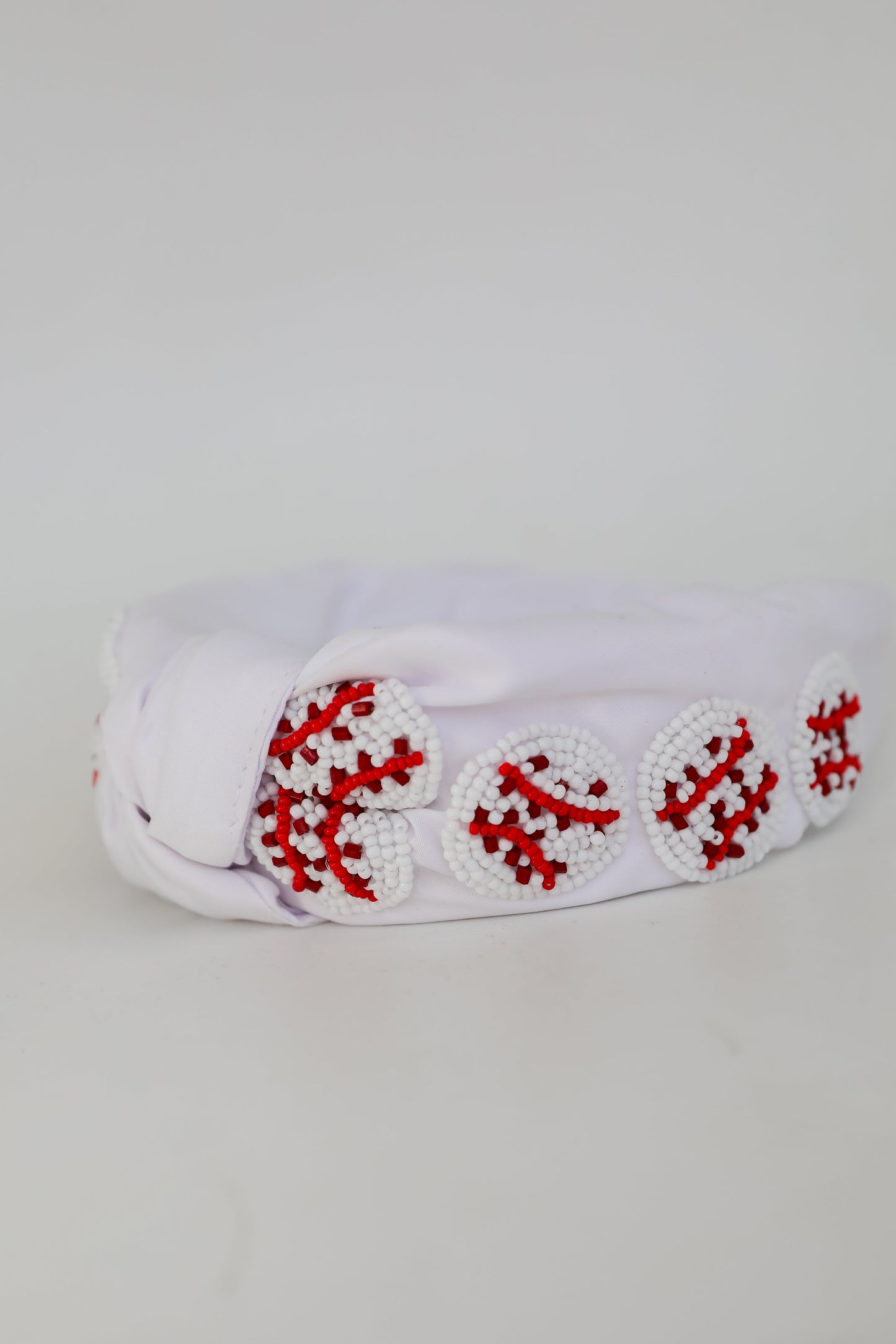 White Beaded Baseball Knotted Headband