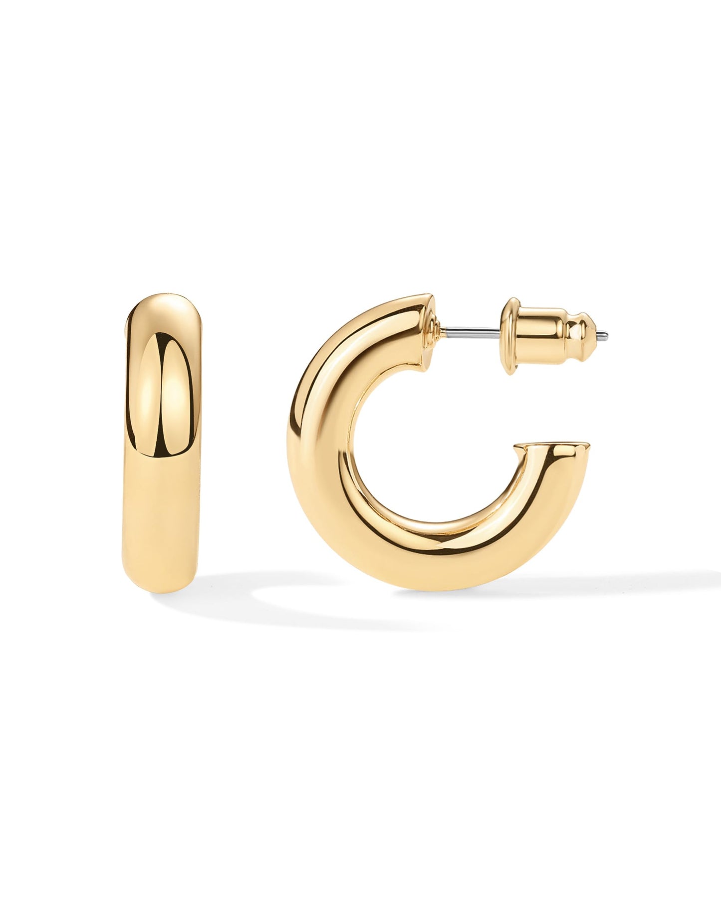 PAVOI 14K Gold Plated Lightweight Chunky Open Hoops for Women | Trendy Gold Hoop Earrings