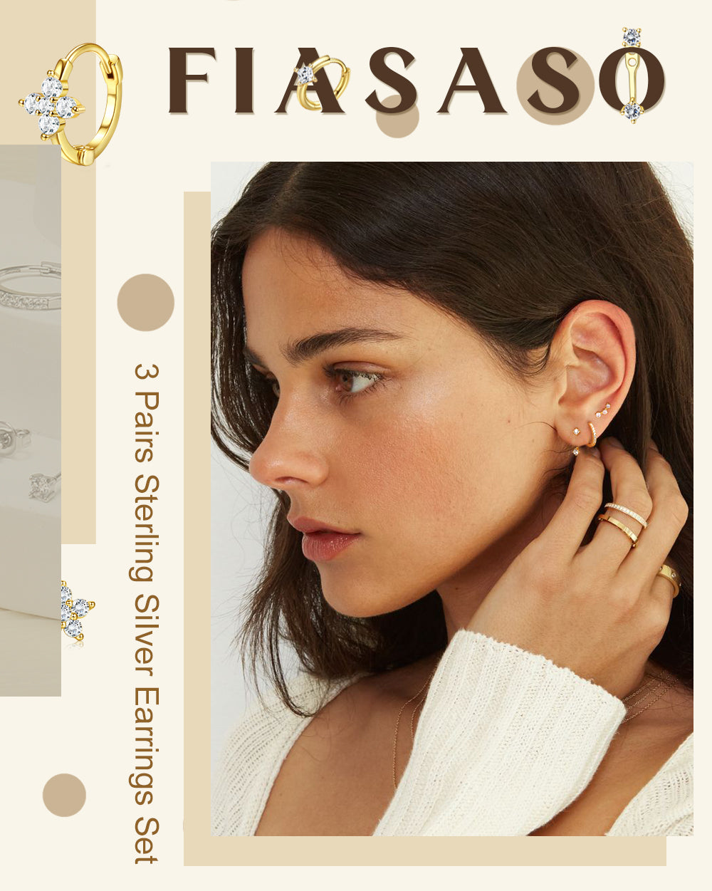 925 Sterling Silver Hypoallergenic Earrings Set for Multiple Piercing Dainty 14K Gold Plated Stud Huggie Small Hoop Earrings for Women Trendy Cute Earring Stacks for Sensitive Ears