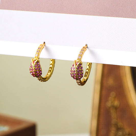 Original exquisite vintage oval spiral zircon earrings for women, niche design, high-end earrings silver needle