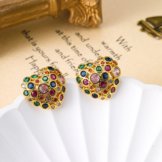 Bohemian colorful diamond heart earrings retro earrings for women 925 silver needle