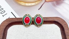 Vintage medieval jewelry earrings summer high-end niche luxury natural stone enamel retro earrings