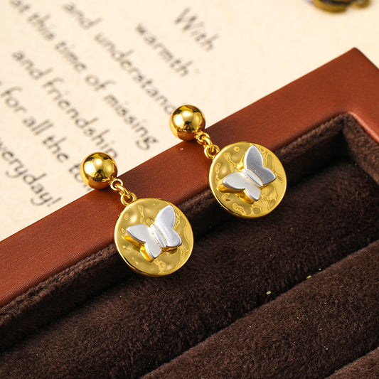 Gold and silver contrast butterfly earrings wholesale personalized niche retro earrings versatile earrings