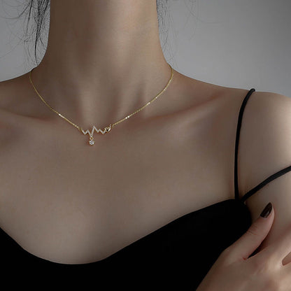 Personality Collarbone Chain Sweet Electrocardiogram Zircon Crystal Love Heart Beat Chart Necklace For Women