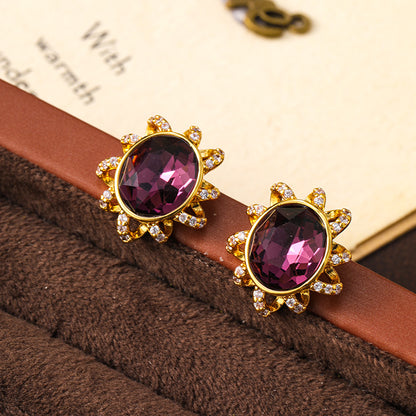 Original exquisite vintage oval spiral zircon earrings for women, niche design, high-end earrings silver needle