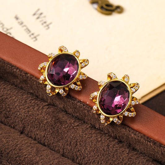 Original exquisite vintage oval spiral zircon earrings for women, niche design, high-end earrings silver needle