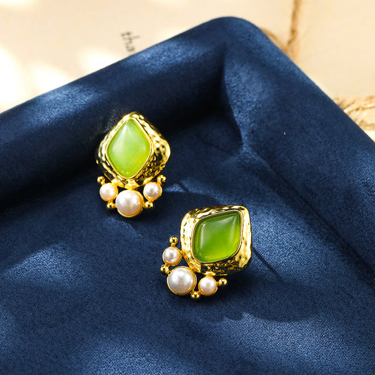 Retro light luxury exquisite earrings pearl earrings silver needle women niche high-end fashion temperament earrings