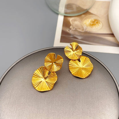 Retro AB asymmetrical lotus leaf earrings with a simple and versatile design and personality earrings