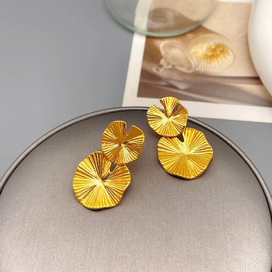 Retro AB asymmetrical lotus leaf earrings with a simple and versatile design and personality earrings
