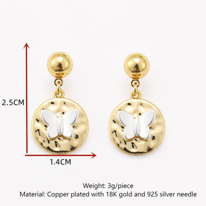Gold and silver contrast butterfly earrings wholesale personalized niche retro earrings versatile earrings