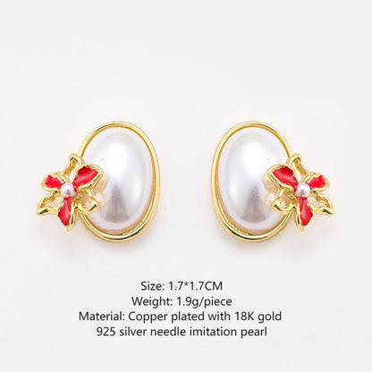 Super small oil-drop flower pearl earrings silver needle earrings for women, sweet and elegant earrings