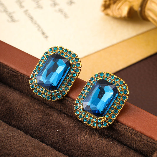 New geometric inlaid sapphire vintage earrings personalized retro earrings