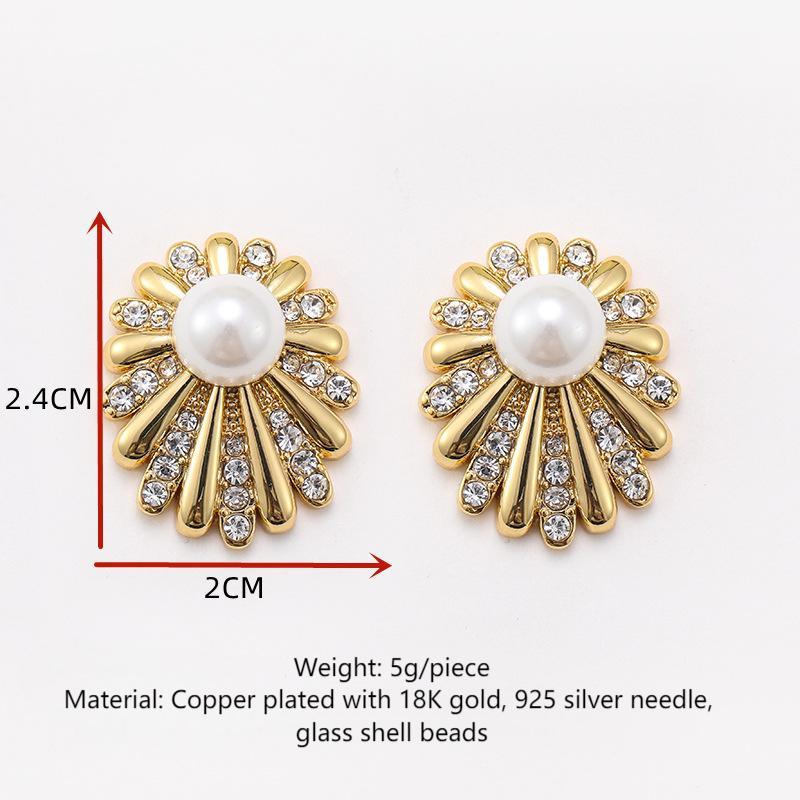 Sunflower Daisy Fireworks Diamond Pearl Earrings for Women Niche Cold Style Large Earrings Personalized Silver Needle Earrings