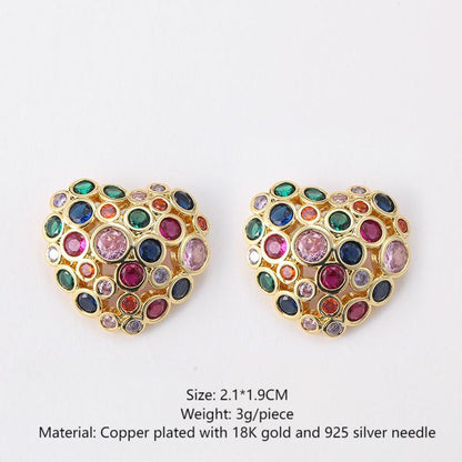 Bohemian colorful diamond heart earrings retro earrings for women 925 silver needle