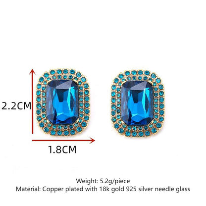 New geometric inlaid sapphire vintage earrings personalized retro earrings