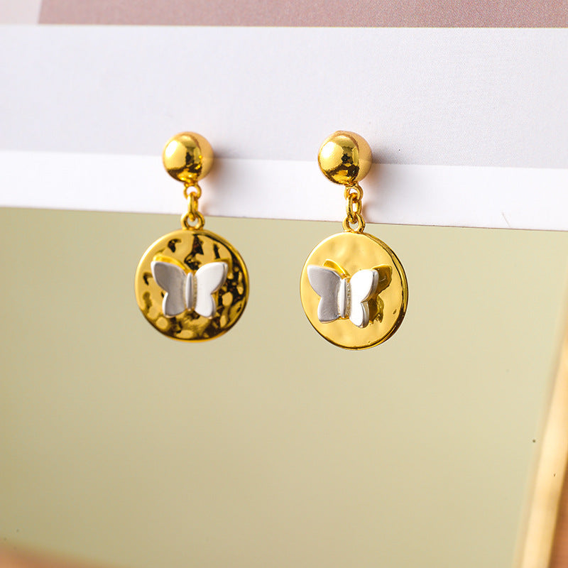 Gold and silver contrast butterfly earrings wholesale personalized niche retro earrings versatile earrings
