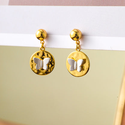 Gold and silver contrast butterfly earrings wholesale personalized niche retro earrings versatile earrings