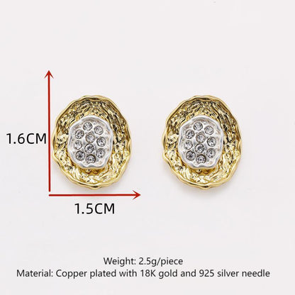 Pleated button gold and silver contrast retro earrings niche design versatile earrings