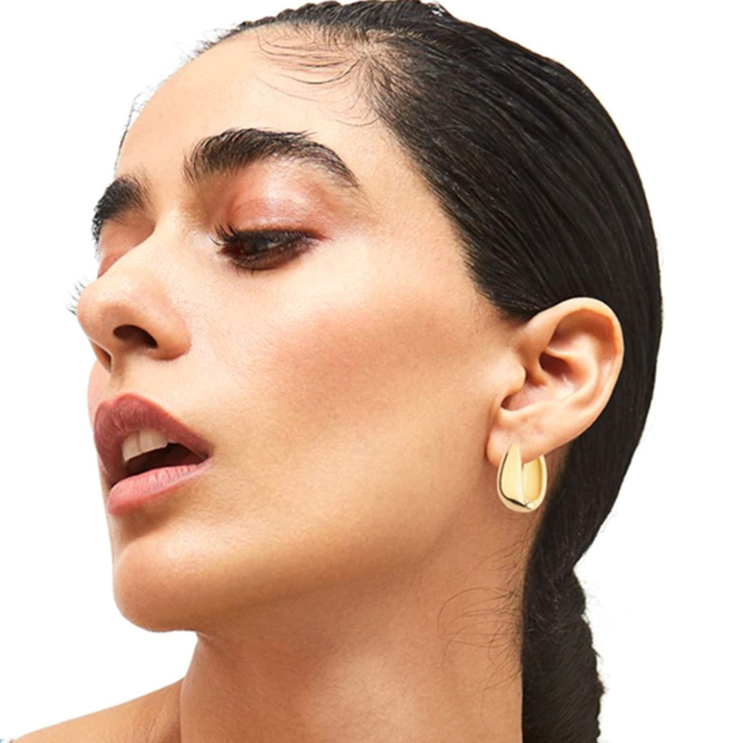 14K Gold Hoop Earrings for Women Lightweight Chunky Hoop Earrings Multipack Hypoallergenic, Thick Open Twisted Huggie Hoops Earring Set Jewelry for Gifts.