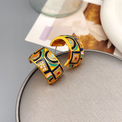 Zircon enamel retro earrings, luxury, niche, personalized earrings