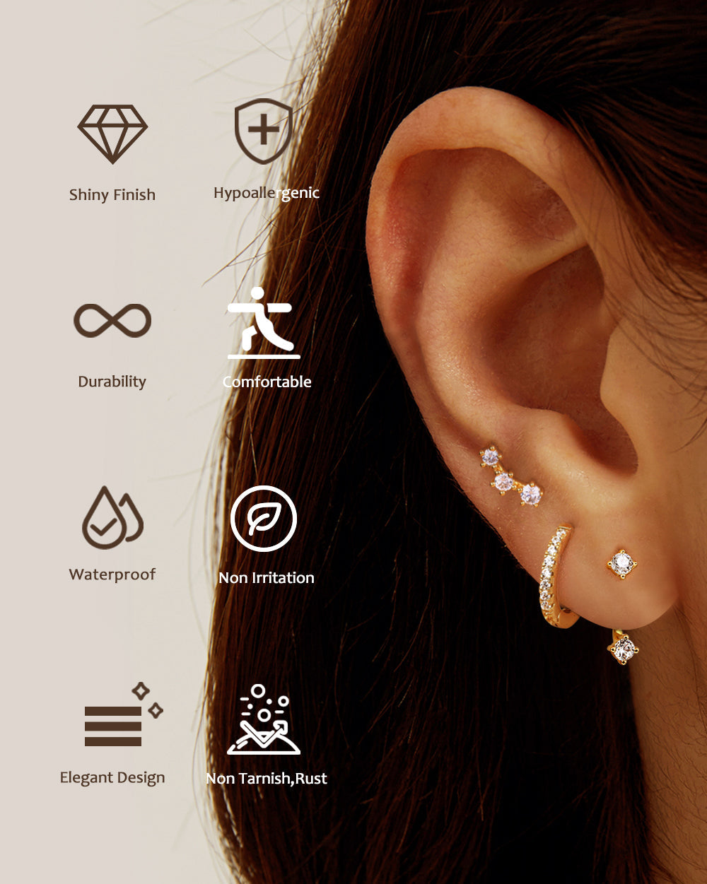 925 Sterling Silver Hypoallergenic Earrings Set for Multiple Piercing Dainty 14K Gold Plated Stud Huggie Small Hoop Earrings for Women Trendy Cute Earring Stacks for Sensitive Ears