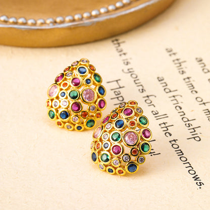 Bohemian water drop color zircon earrings retro earrings silver needle earrings