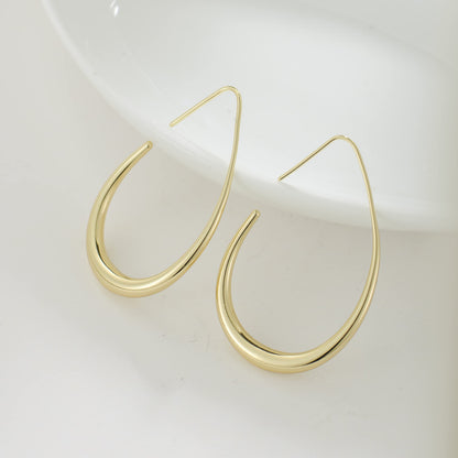 Lightweight Teardrop Hoop Earrings for Women - 14k Gold/White Gold Plated Large Oval Pull Through Hoop Earrings High Polished Statement Jewelry Gift for Women