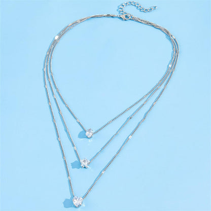 Hot Sle Bohemian Retro Gold Plated Crystal Multilayer Necklace Choker Heart Star Pendant Chain For Women