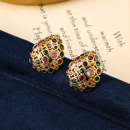 Bohemian water drop color zircon earrings retro earrings silver needle earrings