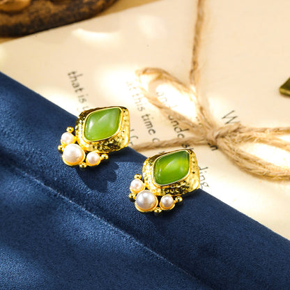 Retro light luxury exquisite earrings pearl earrings silver needle women niche high-end fashion temperament earrings