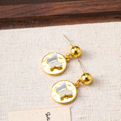 Gold and silver contrast butterfly earrings wholesale personalized niche retro earrings versatile earrings