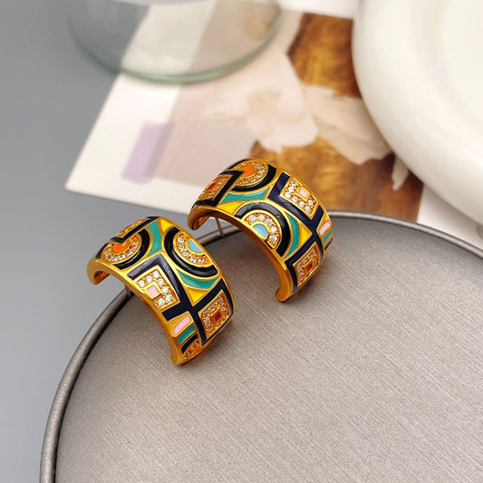 Zircon enamel retro earrings, luxury, niche, personalized earrings