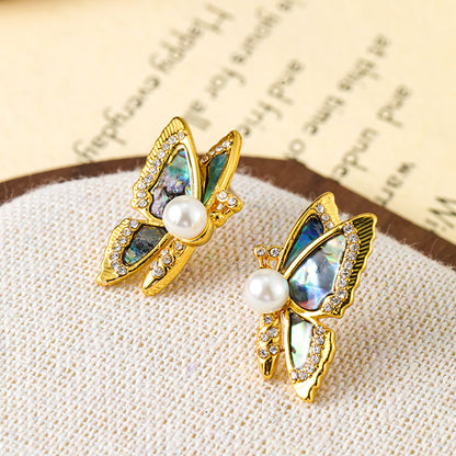 Original S925 silver needle abalone butterfly earrings pearl earrings