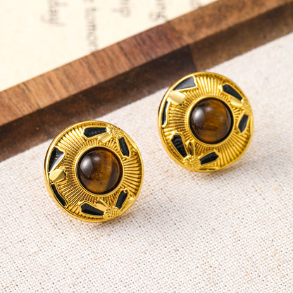 Maillard Retro Tiger Eye Pearl Earrings for Women Niche Design Simple Earrings Holiday Style Silver Needle Earrings