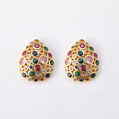 Bohemian water drop color zircon earrings retro earrings silver needle earrings