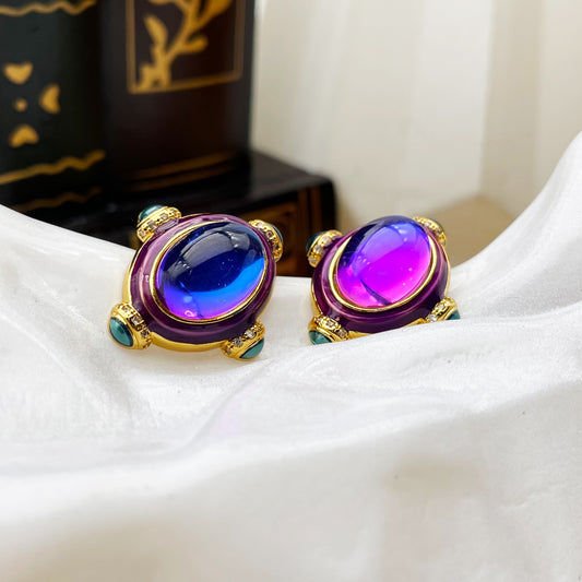 Vintage medieval earrings, geometric, colorful, glazed, dripping, retro earrings, atmospheric