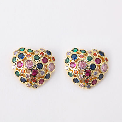 Bohemian colorful diamond heart earrings retro earrings for women 925 silver needle