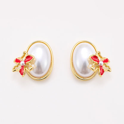 Super small oil-drop flower pearl earrings silver needle earrings for women, sweet and elegant earrings