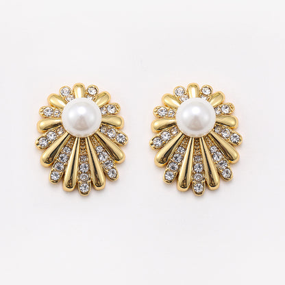 Sunflower Daisy Fireworks Diamond Pearl Earrings for Women Niche Cold Style Large Earrings Personalized Silver Needle Earrings