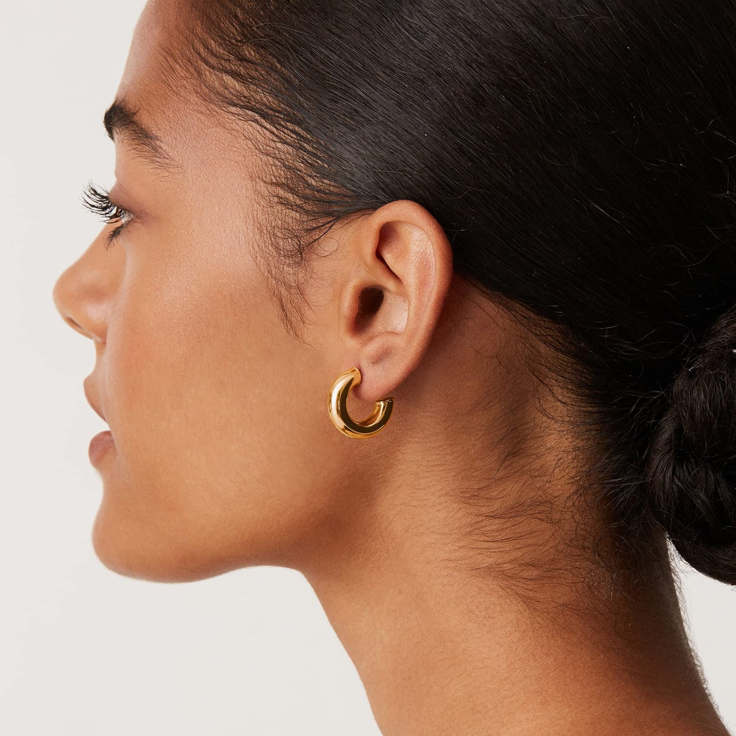PAVOI 14K Gold Plated Lightweight Chunky Open Hoops for Women | Trendy Gold Hoop Earrings