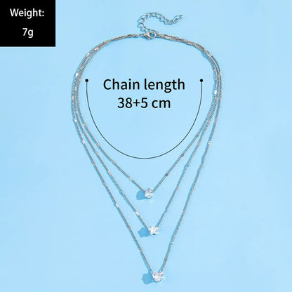 Hot Sle Bohemian Retro Gold Plated Crystal Multilayer Necklace Choker Heart Star Pendant Chain For Women