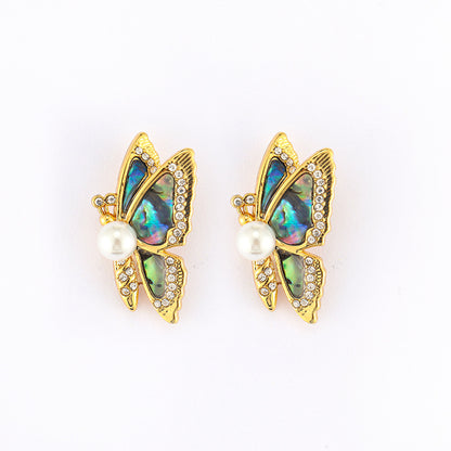 Original S925 silver needle abalone butterfly earrings pearl earrings