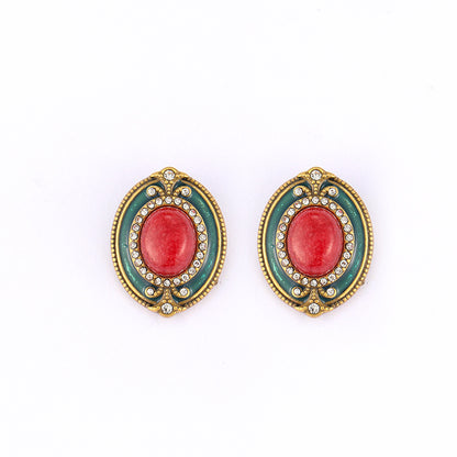 Vintage medieval jewelry earrings summer high-end niche luxury natural stone enamel retro earrings