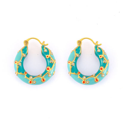 Retro high-end thorn colored enamel earrings, niche personality, fashionable and light luxury ear clips