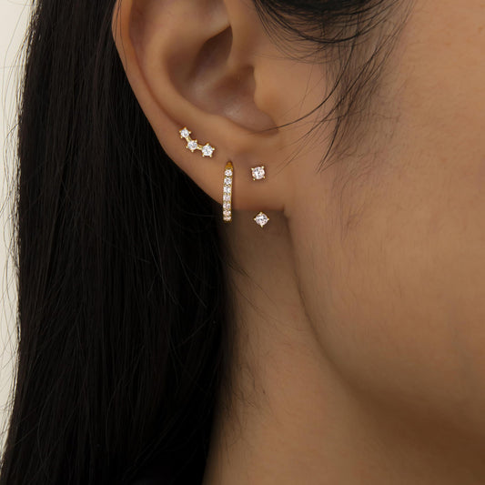 925 Sterling Silver Hypoallergenic Earrings Set for Multiple Piercing Dainty 14K Gold Plated Stud Huggie Small Hoop Earrings for Women Trendy Cute Earring Stacks for Sensitive Ears