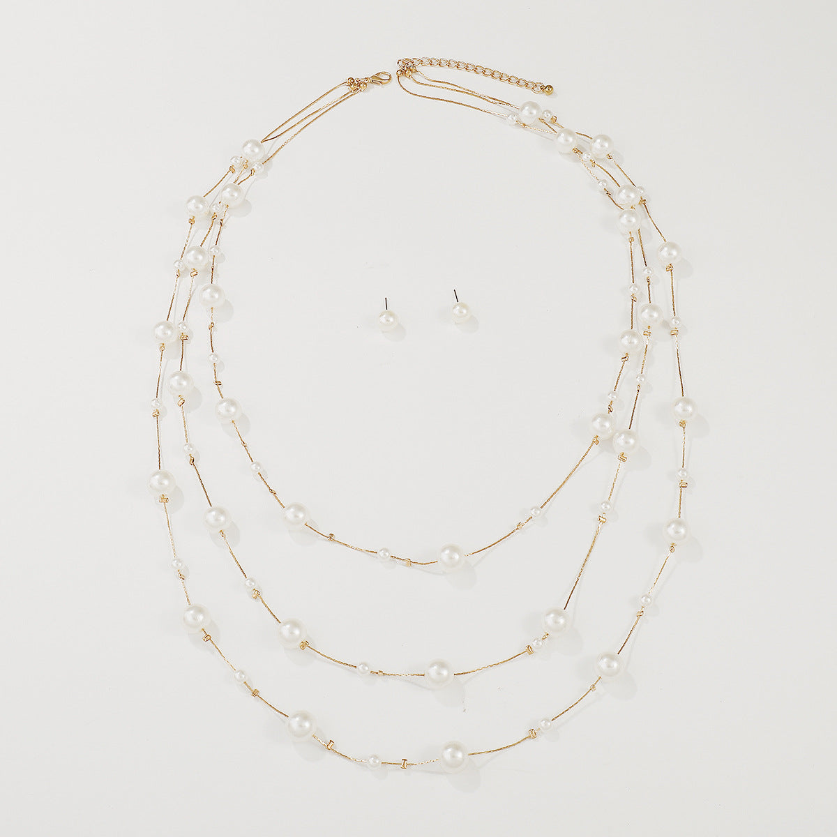 New French Light Luxury Multi layered Pearl Necklace Elegant Small Fragrance Design Pearl Earring Necklace